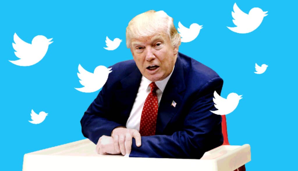 Donald Trump surrounded by twitter symbols